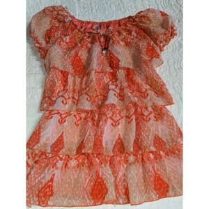 Beautees girls sz. M orange (coral) design ruffle blouse. Adorable, comfortable